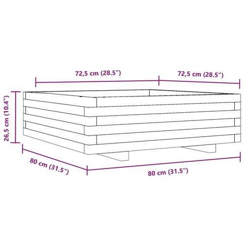 Plantekasse 80x80x26,5 cm massivt fyrretræ gyldenbrun