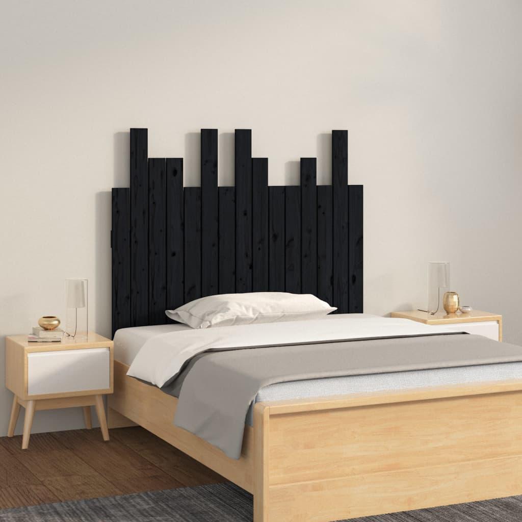 Sengegavl 95,5x3x80 cm massivt fyrretræ sort billede