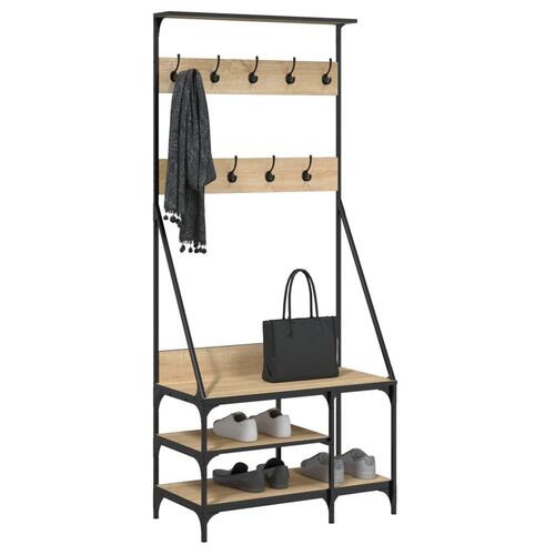 Tøjstativ med skoopbevaring 80x40x184 cm sonoma-eg