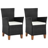 Havestole med hynder 2 stk. polyrattan sort