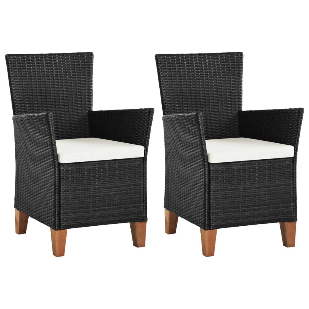 Havestole med hynder 2 stk. polyrattan sort