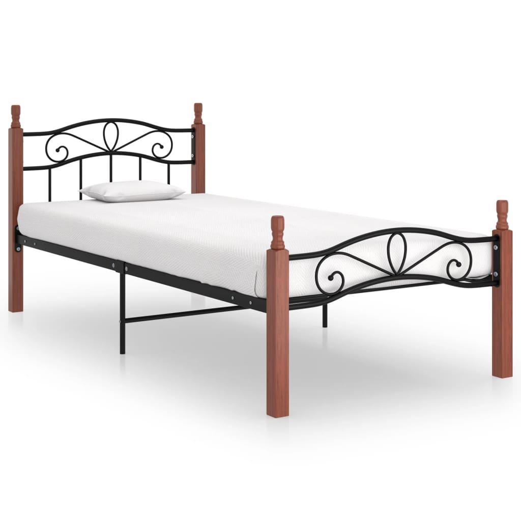 Sengeramme 100x200 cm metal og massivt egetræ sort