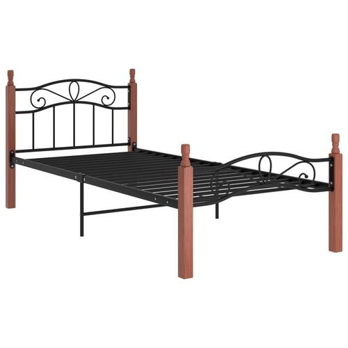 Sengeramme 100x200 cm metal og massivt egetræ sort