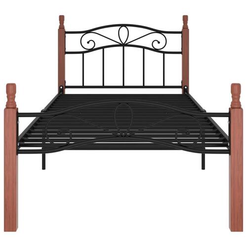 Sengeramme 100x200 cm metal og massivt egetræ sort
