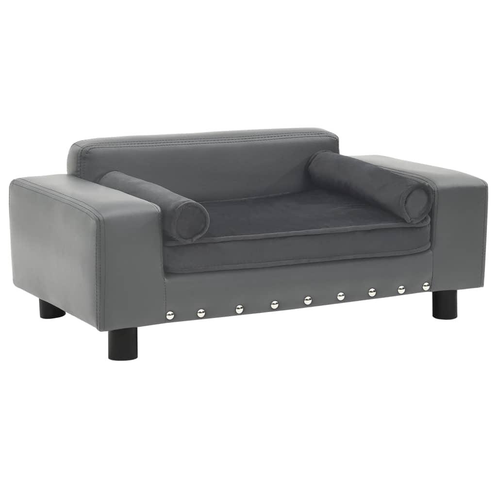 Hundesofa 81x43x31 cm plys og kunstlæder grå