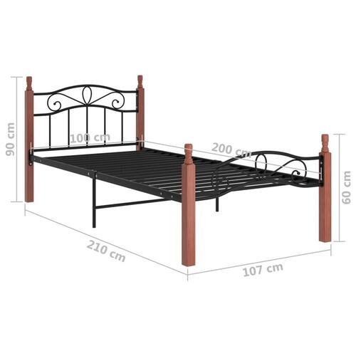 Sengeramme 100x200 cm metal og massivt egetræ sort