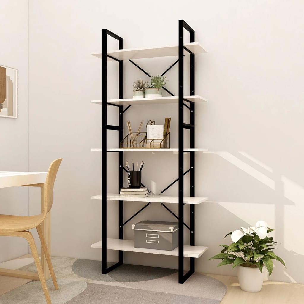 Bogreol med 5 hylder 80x30x175 cm massivt fyrretræ hvid