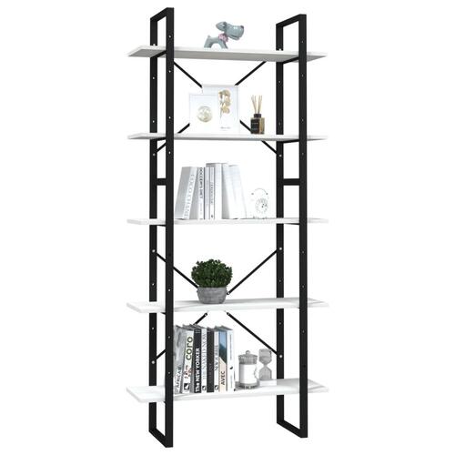 Bogreol med 5 hylder 80x30x175 cm massivt fyrretræ hvid