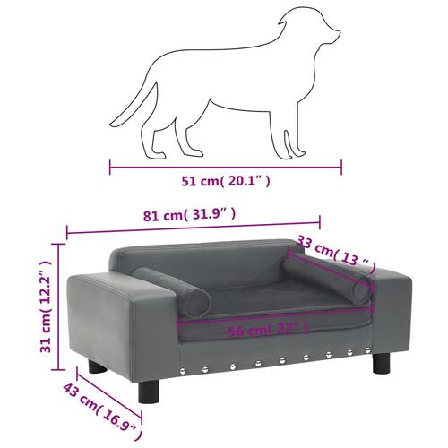 Hundesofa 81x43x31 cm plys og kunstlæder grå