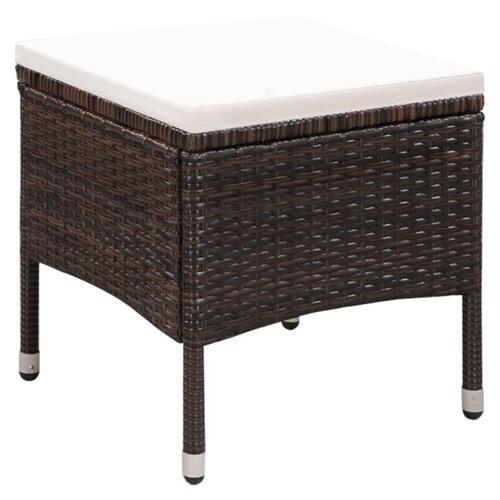 Havestol og skammel med hynde polyrattan brun