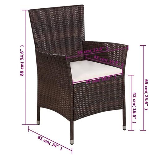 Havestol og skammel med hynde polyrattan brun