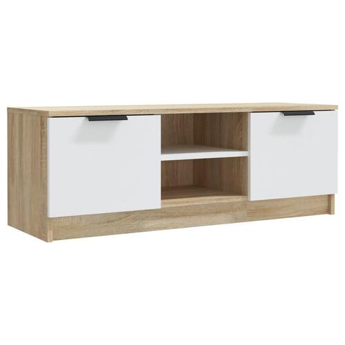 Tv-bord 102x35x36,5 cm konstrueret træ hvid og egetræsfarvet