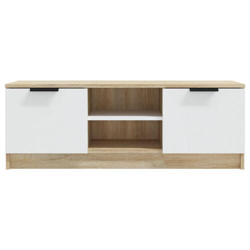 Tv-bord 102x35x36,5 cm konstrueret træ hvid og egetræsfarvet