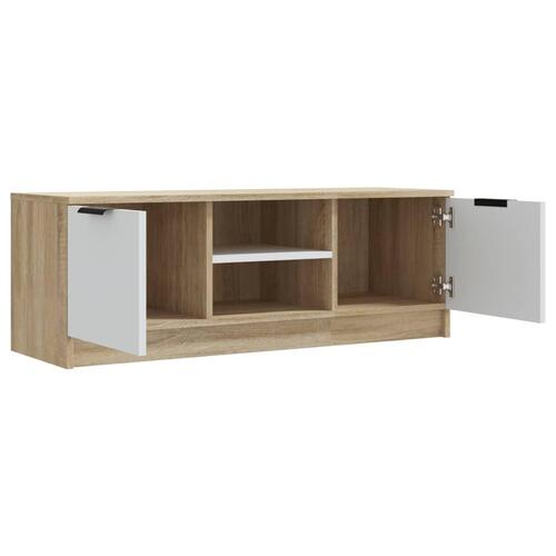 Tv-bord 102x35x36,5 cm konstrueret træ hvid og egetræsfarvet