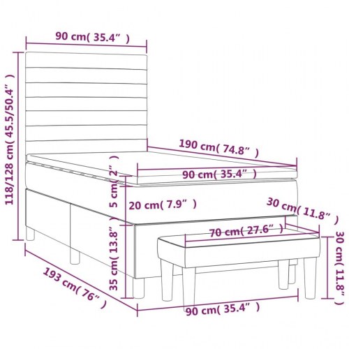 Kontinentalseng med madras 90x190 cm - stof, mørkegrå