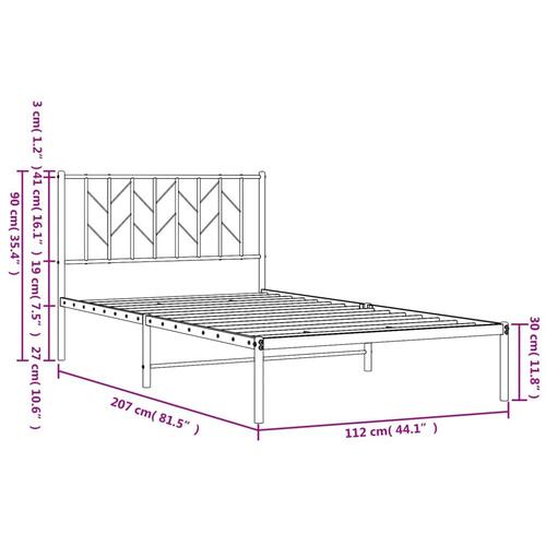 Sengeramme med sengegavl 107x203 cm metal hvid