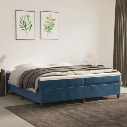 Boxspring sengeramme i fløjl - mørkeblå 200 x 200 cm