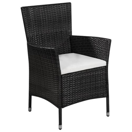 Havestol og skammel med hynde polyrattan sort