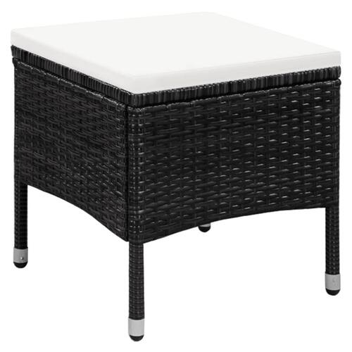 Havestol og skammel med hynde polyrattan sort