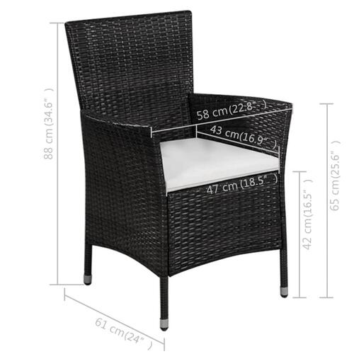Havestol og skammel med hynde polyrattan sort