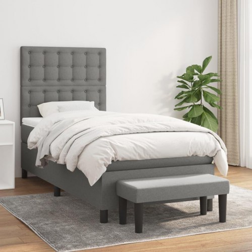 Kontinentalseng med madras 90x190 cm - stof, mørkegrå