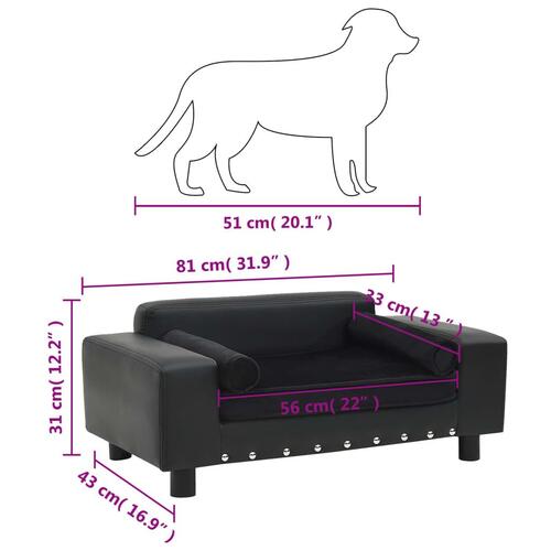 Hundesofa 81x43x31 cm plys og kunstlæder sort