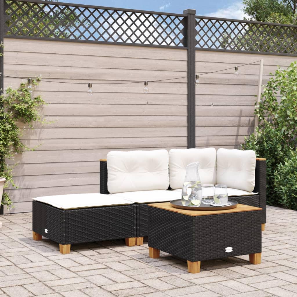 Haveskammel med hynde 63,5x56x32 cm polyrattan sort