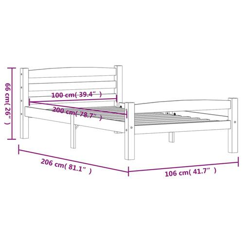 Sengestel 100x200 cm massivt fyrretræ hvid