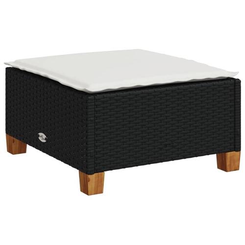 Haveskammel med hynde 63,5x56x32 cm polyrattan sort