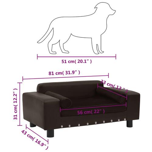 Hundesofa 81x43x31 cm plys og kunstlæder brun