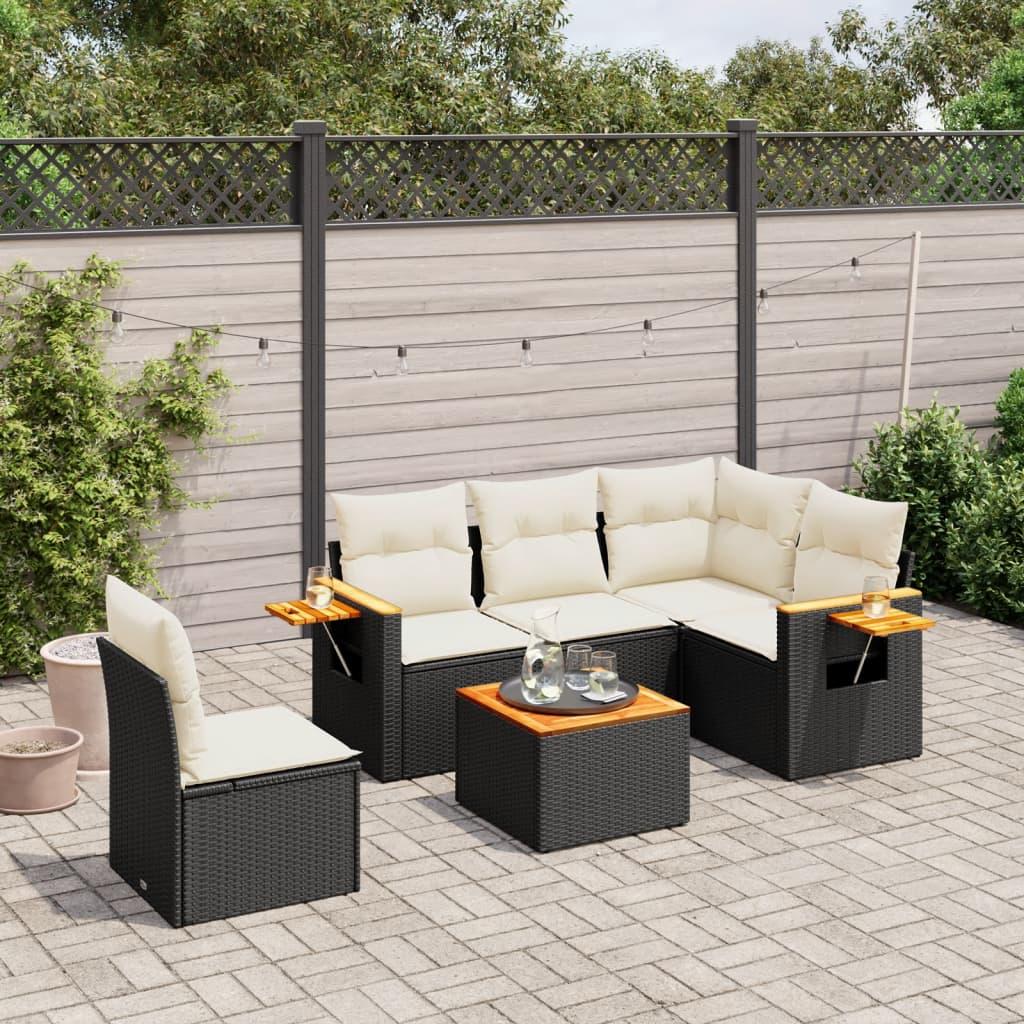 Sofasæt til haven 6 dele med hynder polyrattan sort billede