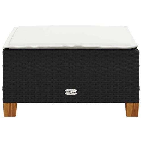 Haveskammel med hynde 63,5x56x32 cm polyrattan sort