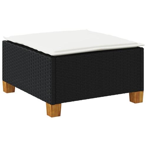 Haveskammel med hynde 63,5x56x32 cm polyrattan sort