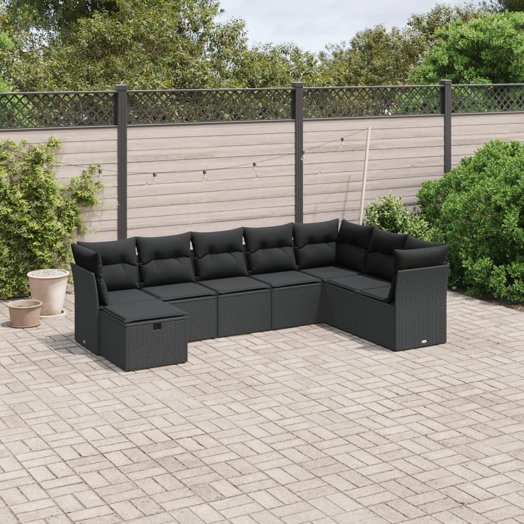 Sofasæt til haven 8 dele med hynder polyrattan sort