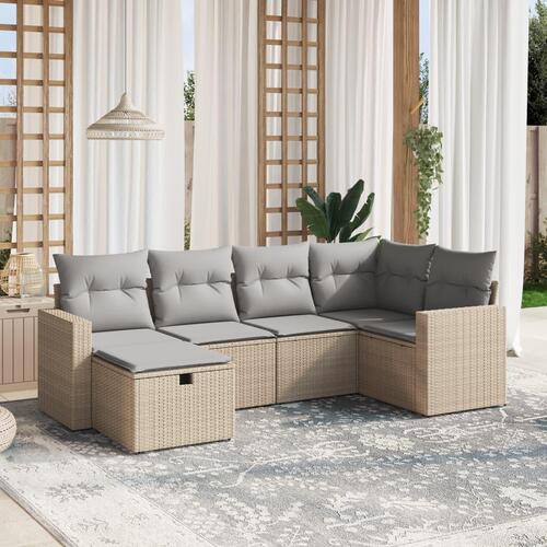 Havesofasæt 6 dele med hynder polyrattan beige