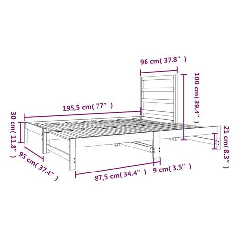 Daybed med udtræk 2x(90x190) cm massivt fyrretræ hvid