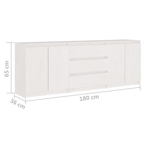Sideskab 180x36x65 cm massivt fyrretræ hvid