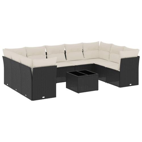 Sofasæt til haven 10 dele med hynder polyrattan sort