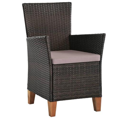 Havestole med hynder 2 stk. polyrattan brun