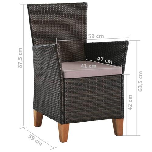 Havestole med hynder 2 stk. polyrattan brun