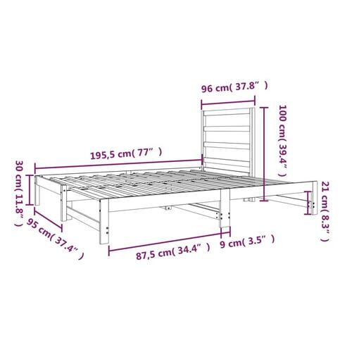 Daybed med udtræk 2x(90x190) cm massivt fyrretræ grå