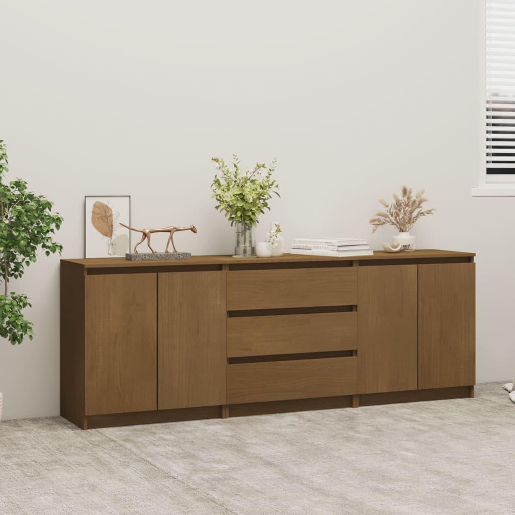 Sideskab 180x36x65 cm massivt fyrretræ gyldenbrun