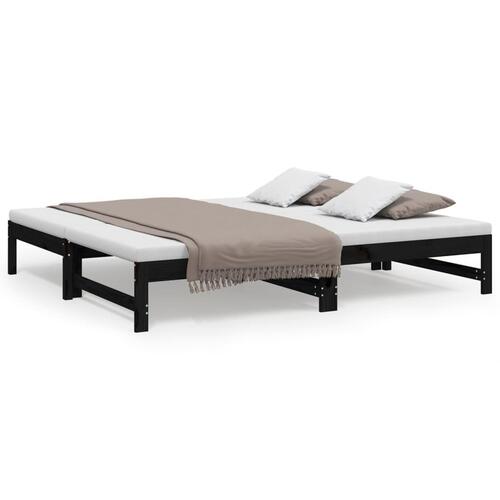 Daybed med udtræk 2x(90x190) cm massivt fyrretræ sort