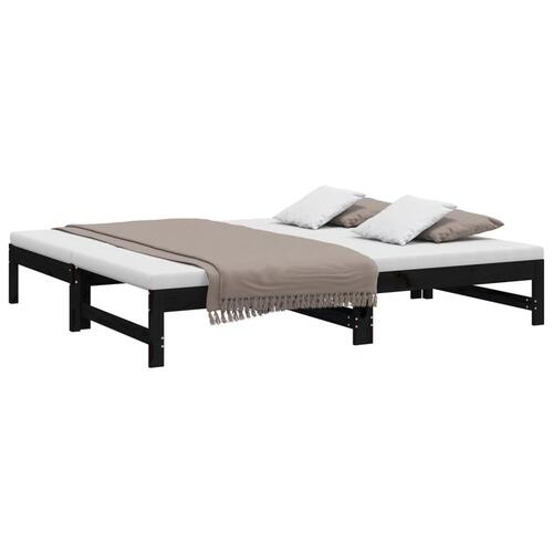 Daybed med udtræk 2x(90x190) cm massivt fyrretræ sort