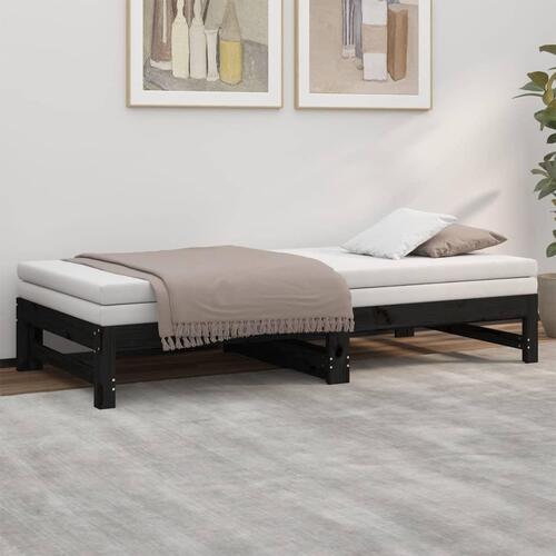 Daybed med udtræk 2x(90x190) cm massivt fyrretræ sort