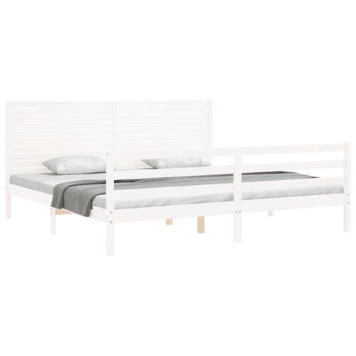 Sengeramme med sengegavl 200x200 cm massivt træ hvid