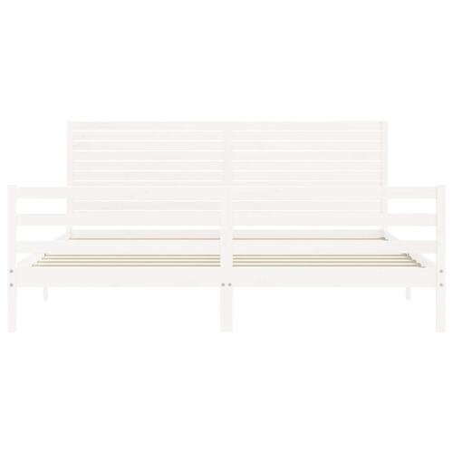 Sengeramme med sengegavl 200x200 cm massivt træ hvid