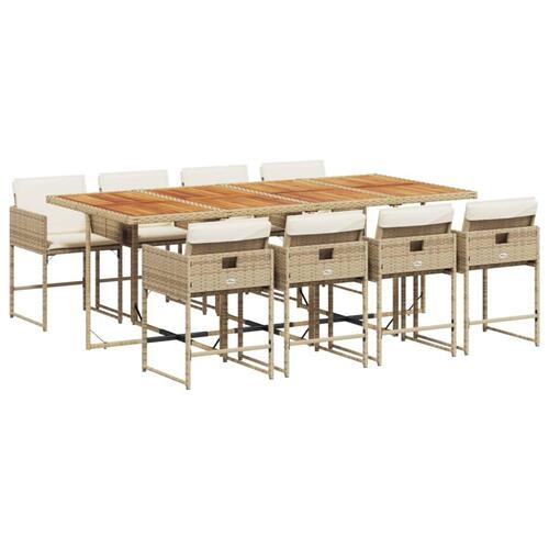 Spisebordssæt til haven 9 dele med hynder polyrattan beige