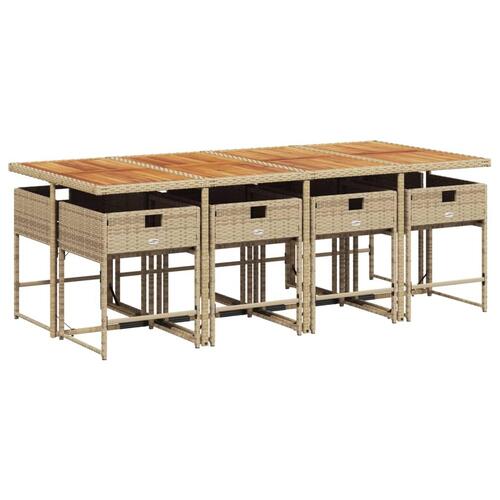 Spisebordssæt til haven 9 dele med hynder polyrattan beige
