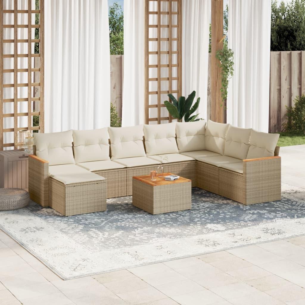 Sofasæt til haven 9 dele med hynder polyrattan beige billede